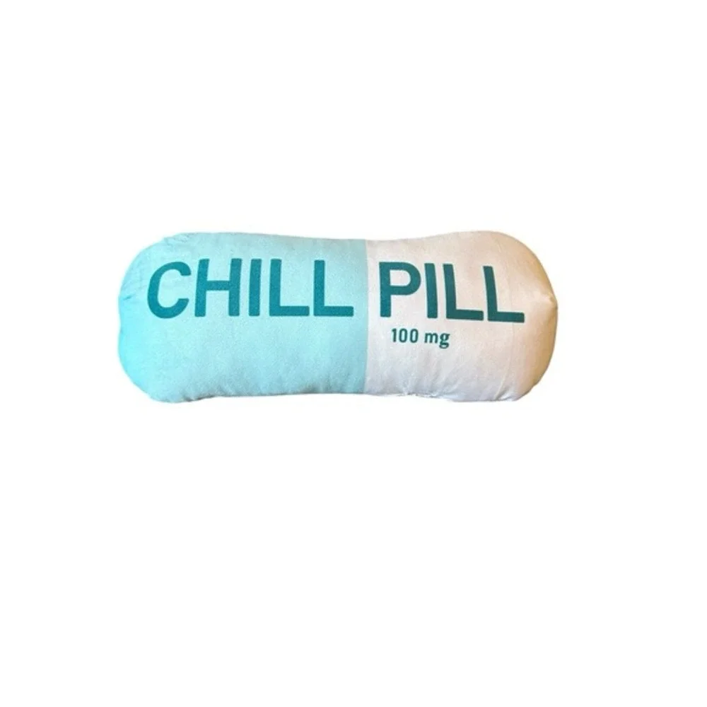 NEW 1 throw pillow CHILL PILL approximately 14 inches‎ long blue white